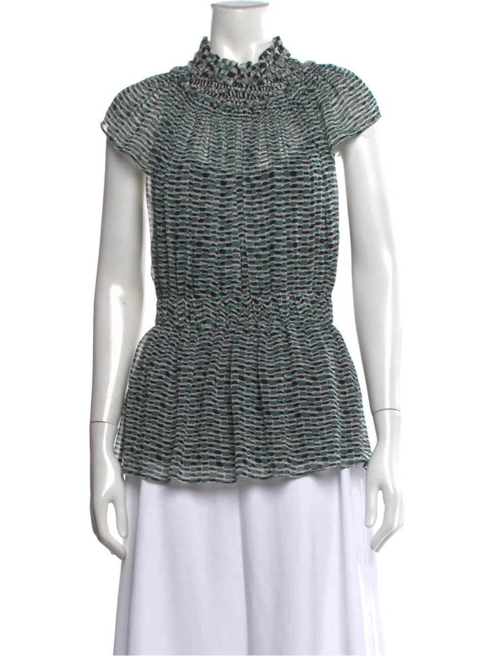 EUC Proenza Schouler Silk Smocked Neck Crepe Chiffon Shirred Peplum Top size 8